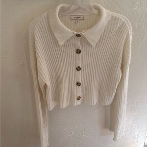 Cream Ribbed Button-Up Cardigan